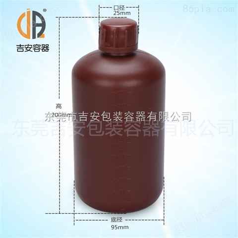 1L圆形肥身HDPE塑料瓶 带刻度加内盖包装塑料罐 1000ml化工瓶